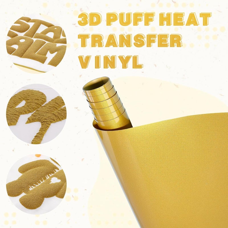 Tintnut Puff Vinyl Heat Transfer - 10inches x 6ft 3D Golden Palm Puff HTV Roll Puff Heat Transfer Vinyl Foaming Puffy HTV Iron on Vinyl for T-Shirts DIY Compatible with Cricut or Silhoutte Cameo - Image 3